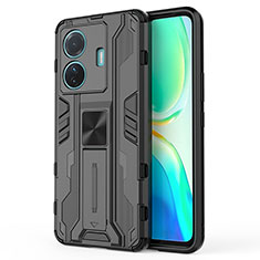 Coque Contour Silicone et Plastique Housse Etui Mat avec Aimant Magnetique Support KC3 pour Vivo T1 Pro 5G Noir