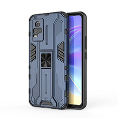 Coque Contour Silicone et Plastique Housse Etui Mat avec Aimant Magnetique Support KC3 pour Vivo V21e 4G Bleu