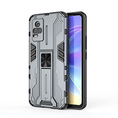 Coque Contour Silicone et Plastique Housse Etui Mat avec Aimant Magnetique Support KC3 pour Vivo V21e 4G Gris