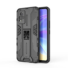 Coque Contour Silicone et Plastique Housse Etui Mat avec Aimant Magnetique Support KC3 pour Vivo V21e 4G Noir