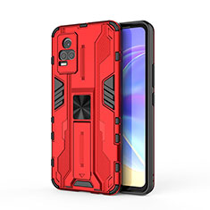 Coque Contour Silicone et Plastique Housse Etui Mat avec Aimant Magnetique Support KC3 pour Vivo V21e 4G Rouge