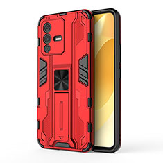 Coque Contour Silicone et Plastique Housse Etui Mat avec Aimant Magnetique Support KC3 pour Vivo V23 5G Rouge