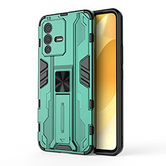 Coque Contour Silicone et Plastique Housse Etui Mat avec Aimant Magnetique Support KC3 pour Vivo V23 5G Vert