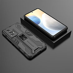 Coque Contour Silicone et Plastique Housse Etui Mat avec Aimant Magnetique Support KC3 pour Vivo X70 5G Noir