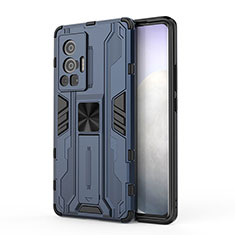 Coque Contour Silicone et Plastique Housse Etui Mat avec Aimant Magnetique Support KC3 pour Vivo X70 Pro 5G Bleu