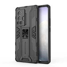 Coque Contour Silicone et Plastique Housse Etui Mat avec Aimant Magnetique Support KC3 pour Vivo X70 Pro 5G Noir