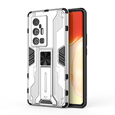 Coque Contour Silicone et Plastique Housse Etui Mat avec Aimant Magnetique Support KC3 pour Vivo X70 Pro+ Plus 5G Blanc