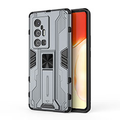 Coque Contour Silicone et Plastique Housse Etui Mat avec Aimant Magnetique Support KC3 pour Vivo X70 Pro+ Plus 5G Gris