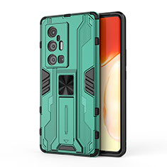 Coque Contour Silicone et Plastique Housse Etui Mat avec Aimant Magnetique Support KC3 pour Vivo X70 Pro+ Plus 5G Vert