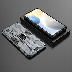 Coque Contour Silicone et Plastique Housse Etui Mat avec Aimant Magnetique Support KC3 pour Vivo X70t Gris