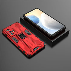 Coque Contour Silicone et Plastique Housse Etui Mat avec Aimant Magnetique Support KC3 pour Vivo X70t Rouge