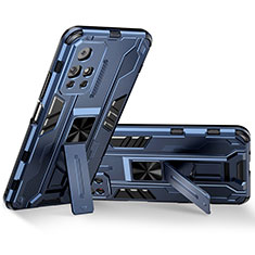 Coque Contour Silicone et Plastique Housse Etui Mat avec Aimant Magnetique Support KC3 pour Xiaomi Poco M4 Pro 5G Bleu