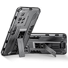 Coque Contour Silicone et Plastique Housse Etui Mat avec Aimant Magnetique Support KC3 pour Xiaomi Poco M4 Pro 5G Gris