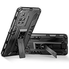 Coque Contour Silicone et Plastique Housse Etui Mat avec Aimant Magnetique Support KC3 pour Xiaomi Poco M4 Pro 5G Noir