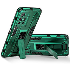 Coque Contour Silicone et Plastique Housse Etui Mat avec Aimant Magnetique Support KC3 pour Xiaomi Poco M4 Pro 5G Vert