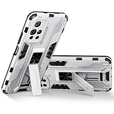 Coque Contour Silicone et Plastique Housse Etui Mat avec Aimant Magnetique Support KC3 pour Xiaomi Redmi Note 11 5G Blanc