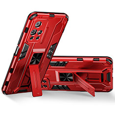 Coque Contour Silicone et Plastique Housse Etui Mat avec Aimant Magnetique Support KC3 pour Xiaomi Redmi Note 11 5G Rouge