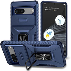 Coque Contour Silicone et Plastique Housse Etui Mat avec Aimant Magnetique Support MQ1 pour Google Pixel 7 5G Bleu