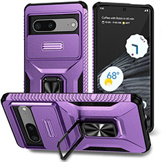 Coque Contour Silicone et Plastique Housse Etui Mat avec Aimant Magnetique Support MQ1 pour Google Pixel 7 5G Violet