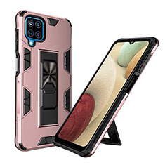 Coque Contour Silicone et Plastique Housse Etui Mat avec Aimant Magnetique Support MQ1 pour Samsung Galaxy A12 5G Or Rose