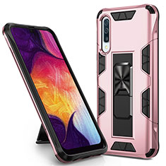 Coque Contour Silicone et Plastique Housse Etui Mat avec Aimant Magnetique Support MQ1 pour Samsung Galaxy A50 Or Rose