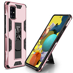 Coque Contour Silicone et Plastique Housse Etui Mat avec Aimant Magnetique Support MQ1 pour Samsung Galaxy A51 5G Or Rose