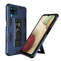 Coque Contour Silicone et Plastique Housse Etui Mat avec Aimant Magnetique Support MQ1 pour Samsung Galaxy F12 Bleu