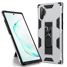 Coque Contour Silicone et Plastique Housse Etui Mat avec Aimant Magnetique Support MQ1 pour Samsung Galaxy Note 10 Plus 5G Argent