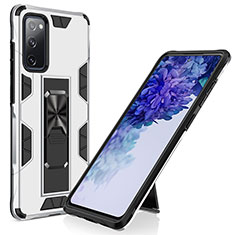 Coque Contour Silicone et Plastique Housse Etui Mat avec Aimant Magnetique Support MQ1 pour Samsung Galaxy S20 FE 5G Argent