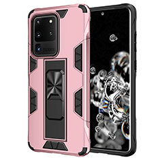 Coque Contour Silicone et Plastique Housse Etui Mat avec Aimant Magnetique Support MQ1 pour Samsung Galaxy S20 Ultra Or Rose