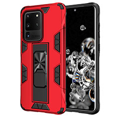 Coque Contour Silicone et Plastique Housse Etui Mat avec Aimant Magnetique Support MQ1 pour Samsung Galaxy S20 Ultra Rouge