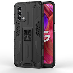 Coque Contour Silicone et Plastique Housse Etui Mat avec Aimant Magnetique Support pour Oppo A74 5G Noir