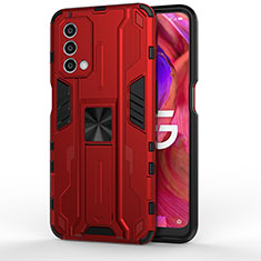 Coque Contour Silicone et Plastique Housse Etui Mat avec Aimant Magnetique Support pour Oppo A93 5G Rouge