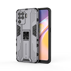 Coque Contour Silicone et Plastique Housse Etui Mat avec Aimant Magnetique Support pour Oppo A94 4G Gris