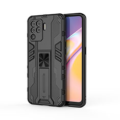 Coque Contour Silicone et Plastique Housse Etui Mat avec Aimant Magnetique Support pour Oppo A94 4G Noir