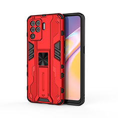 Coque Contour Silicone et Plastique Housse Etui Mat avec Aimant Magnetique Support pour Oppo A94 4G Rouge