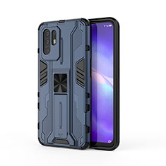 Coque Contour Silicone et Plastique Housse Etui Mat avec Aimant Magnetique Support pour Oppo A95 5G Bleu