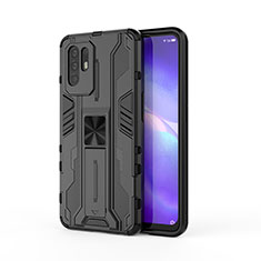 Coque Contour Silicone et Plastique Housse Etui Mat avec Aimant Magnetique Support pour Oppo F19 Pro+ Plus 5G Noir