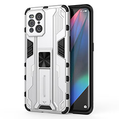 Coque Contour Silicone et Plastique Housse Etui Mat avec Aimant Magnetique Support pour Oppo Find X3 Pro 5G Blanc