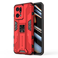 Coque Contour Silicone et Plastique Housse Etui Mat avec Aimant Magnetique Support pour Oppo Find X5 Pro 5G Rouge