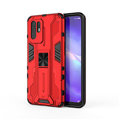 Coque Contour Silicone et Plastique Housse Etui Mat avec Aimant Magnetique Support pour Oppo Reno5 Z 5G Rouge