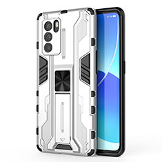 Coque Contour Silicone et Plastique Housse Etui Mat avec Aimant Magnetique Support pour Oppo Reno6 Pro 5G India Blanc