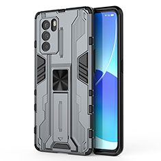 Coque Contour Silicone et Plastique Housse Etui Mat avec Aimant Magnetique Support pour Oppo Reno6 Pro 5G India Gris