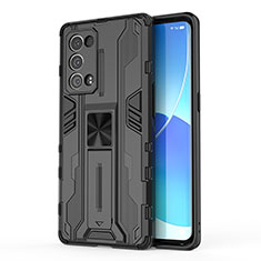 Coque Contour Silicone et Plastique Housse Etui Mat avec Aimant Magnetique Support pour Oppo Reno6 Pro+ Plus 5G Noir