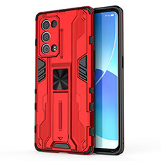 Coque Contour Silicone et Plastique Housse Etui Mat avec Aimant Magnetique Support pour Oppo Reno6 Pro+ Plus 5G Rouge