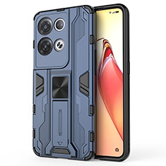 Coque Contour Silicone et Plastique Housse Etui Mat avec Aimant Magnetique Support pour Oppo Reno8 Pro+ Plus 5G Bleu