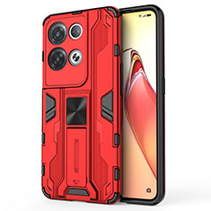 Coque Contour Silicone et Plastique Housse Etui Mat avec Aimant Magnetique Support pour Oppo Reno8 Pro+ Plus 5G Rouge