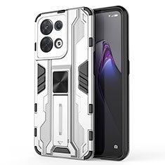 Coque Contour Silicone et Plastique Housse Etui Mat avec Aimant Magnetique Support pour Oppo Reno9 Pro 5G Blanc