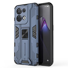 Coque Contour Silicone et Plastique Housse Etui Mat avec Aimant Magnetique Support pour Oppo Reno9 Pro 5G Bleu