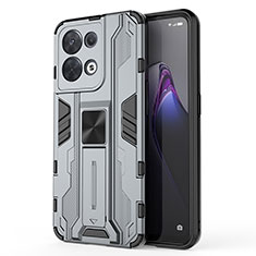 Coque Contour Silicone et Plastique Housse Etui Mat avec Aimant Magnetique Support pour Oppo Reno9 Pro 5G Gris